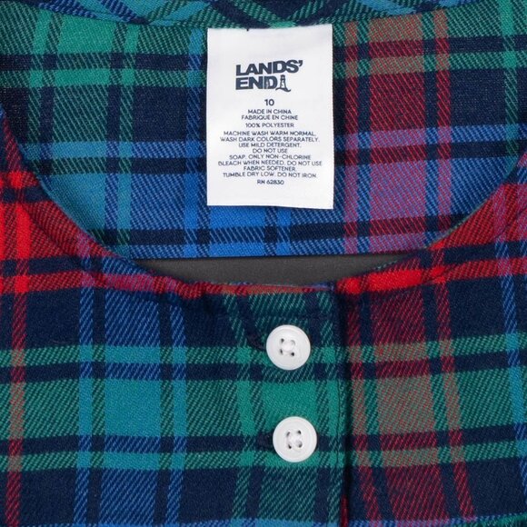Lands End Flannel Nightgown Girls 10 Plaid Red Green Blue Long Sleeve Winter - Picture 4 of 5